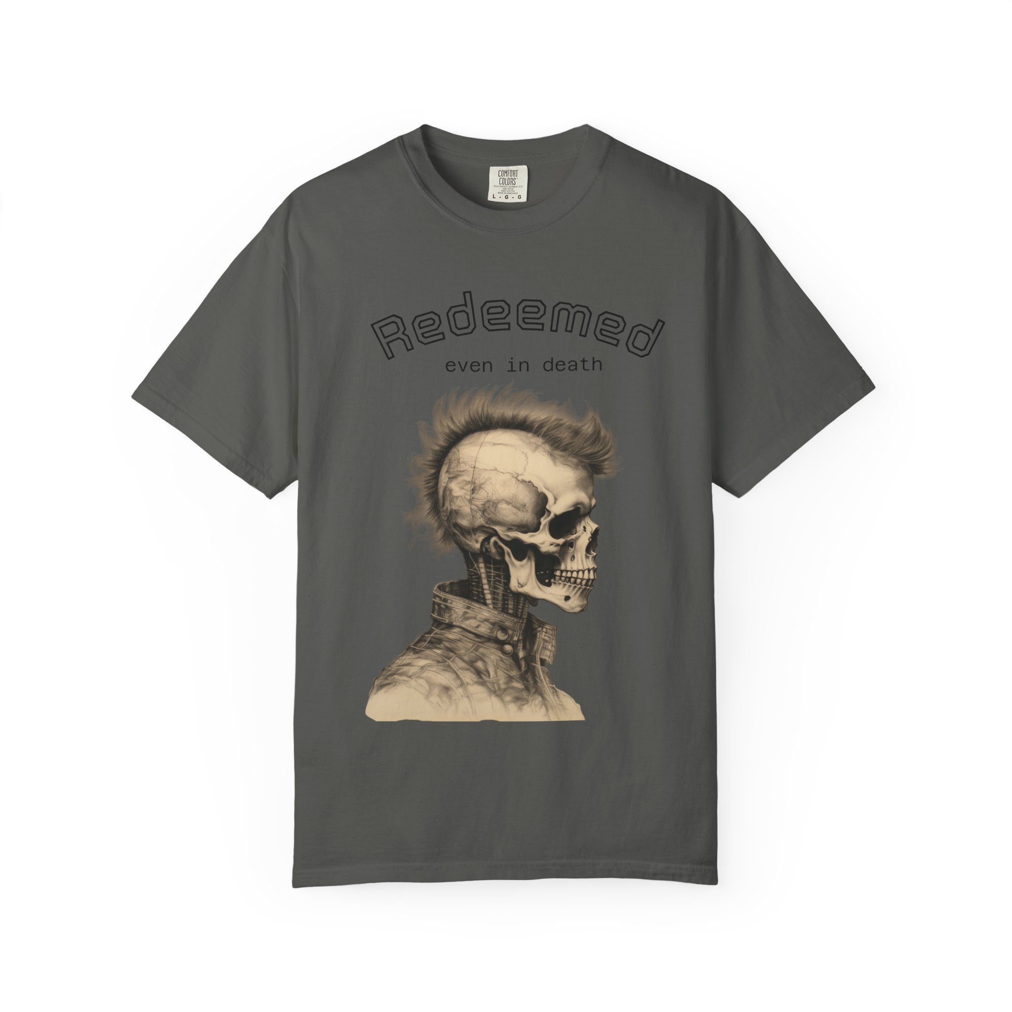 Redeemed Skull T-Shirt — "Redeemed even in death" Gothic Graphic Tee - Image 9