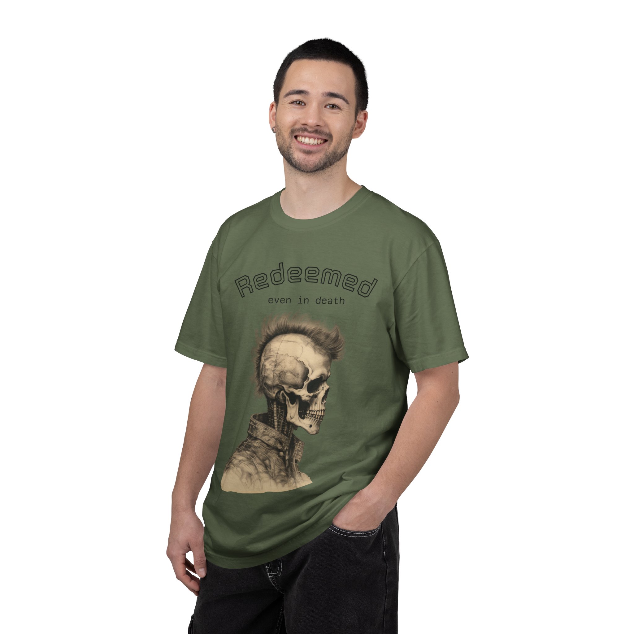 Redeemed Skull T-Shirt — "Redeemed even in death" Gothic Graphic Tee - Image 16