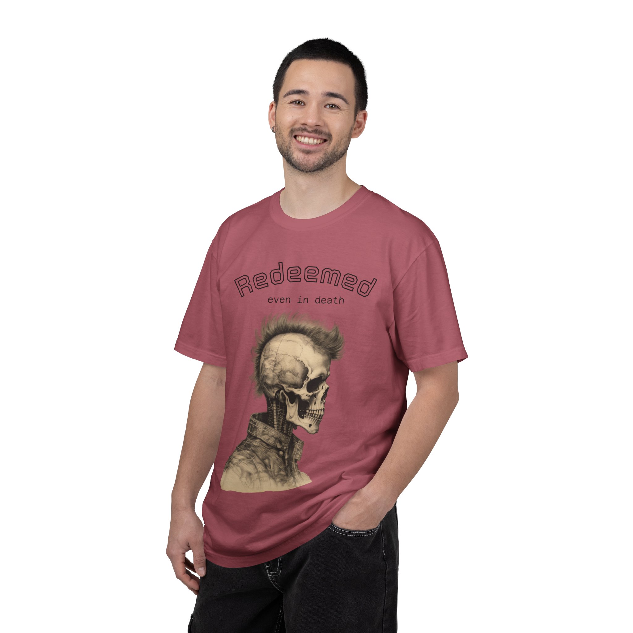 Redeemed Skull T-Shirt — "Redeemed even in death" Gothic Graphic Tee - Image 24