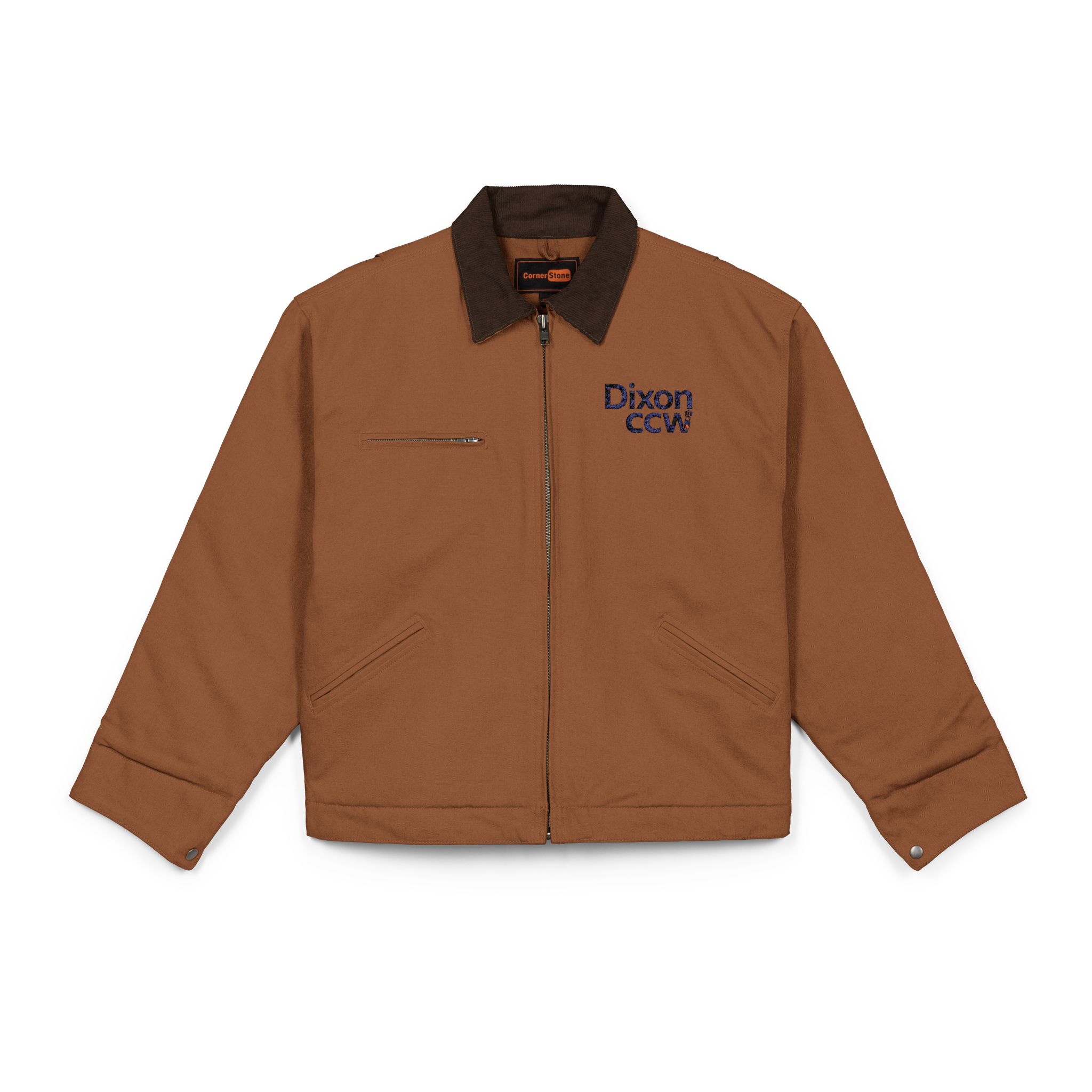 Duck Cloth Work Jacket - Rugged Brown Carpenter Coat with Chest Logo