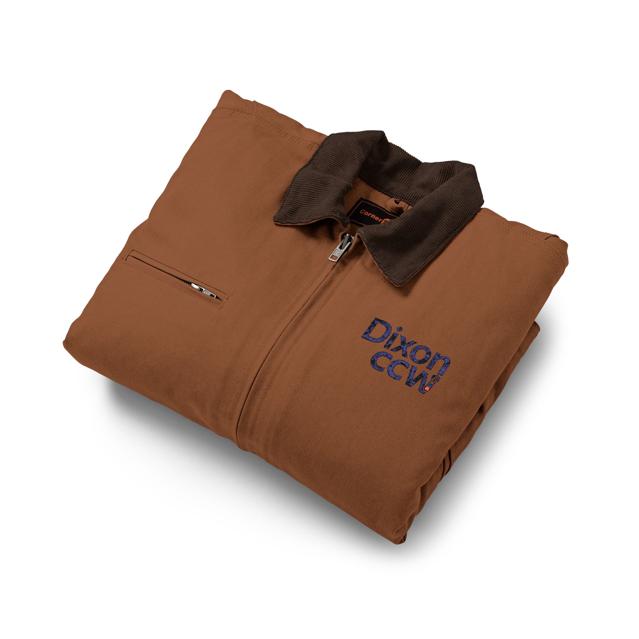 Duck Cloth Work Jacket - Rugged Brown Carpenter Coat with Chest Logo - Image 3